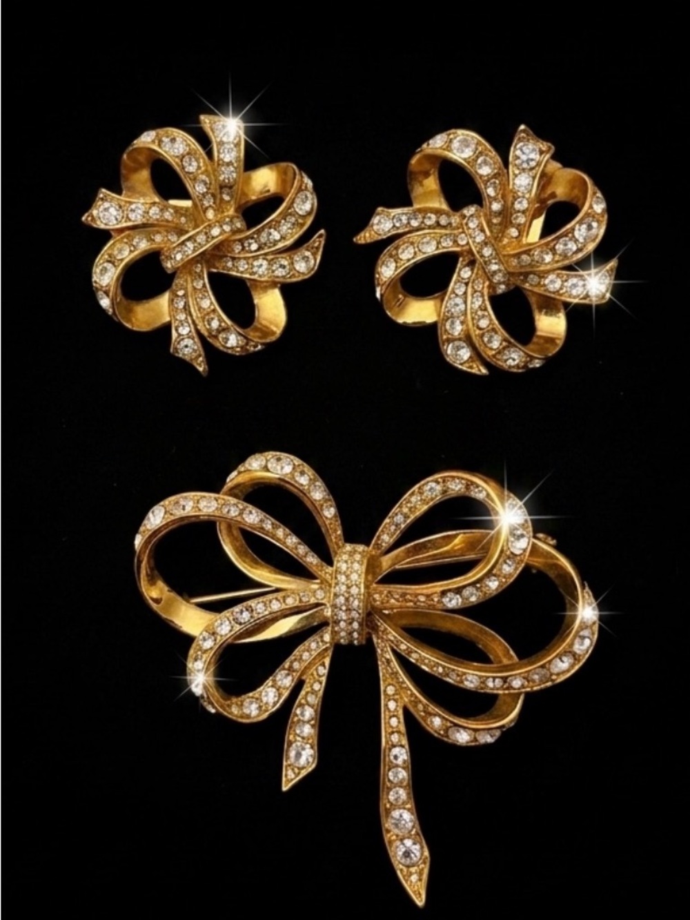 #189 Vintage Kenneth J Lane for Avon Gold-tone Bow Brooch & Earrings Set